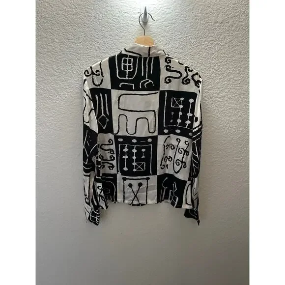 Vintage Sharagano 100% Silk Abstract Art Blouse Black White 90s Avant Garde - Picture 3 of 4